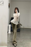 BORIS BIDJAN SABERI WLS1 series women's cotton cashmere long-sleeved T-shirt WLS1.MID FTT00001-QH light gray